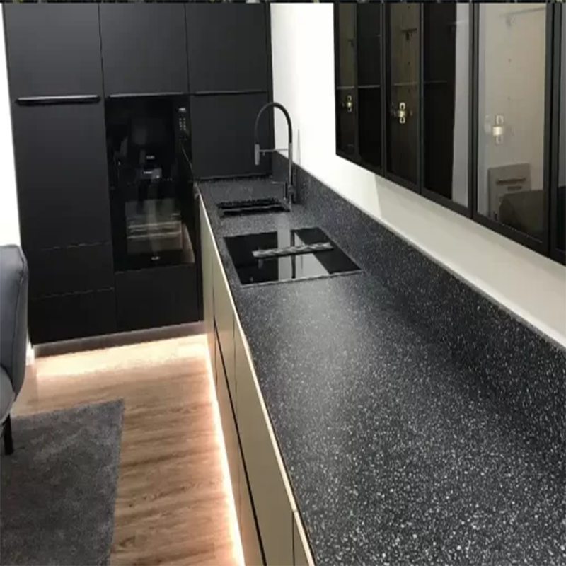 Black Terrazzo Slab Composite PVC For Kitchen Countertop Black Terrazzo Slab Composite PVC For Kitchen Countertop